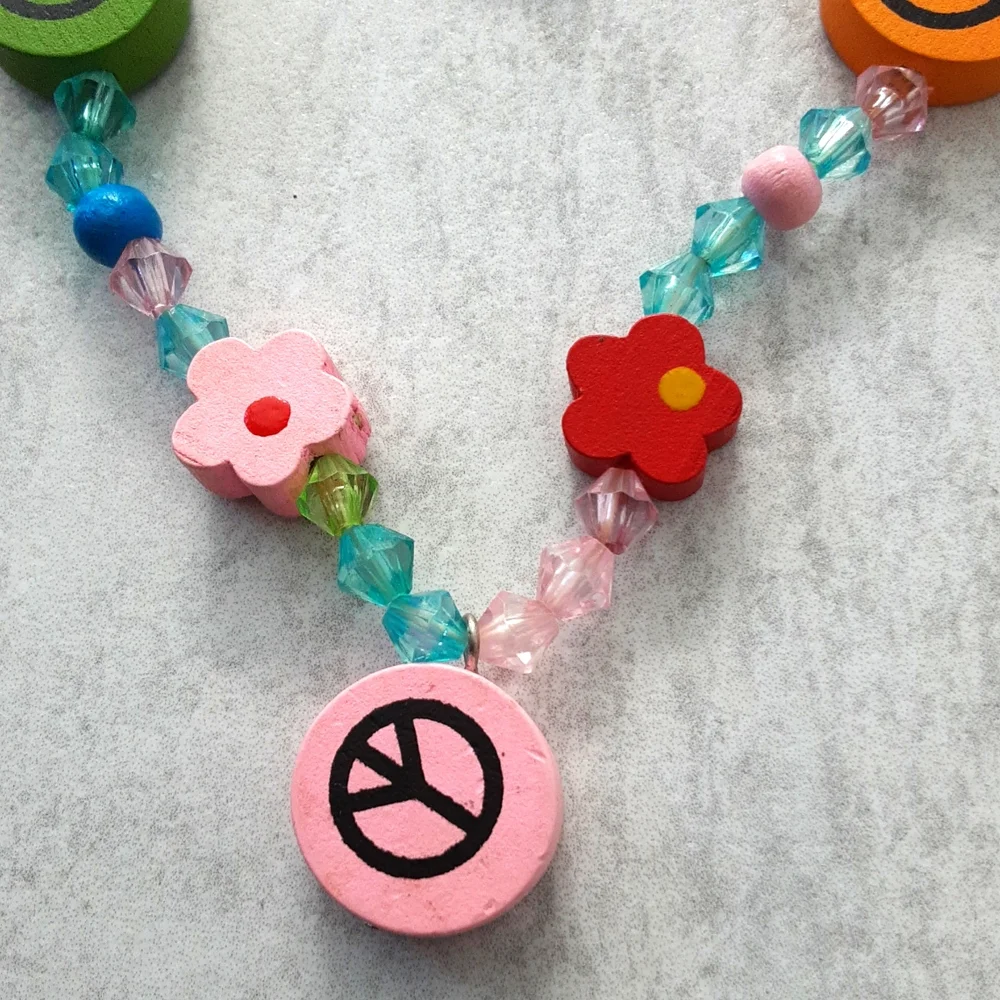 Kids Necklace and Bracelet Set, Peace Signs and Colorful